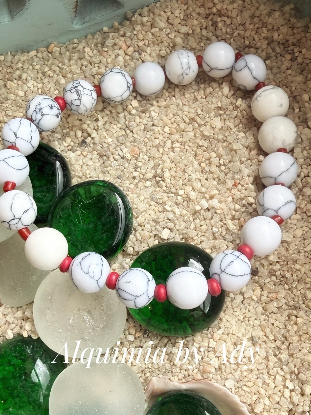 White Howlite Bracelet with Red coral 🪸 Accent Beads